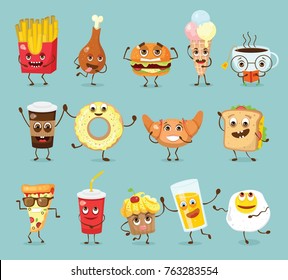 Cartoon Funny Food Characters Vector Illustrations Stock Vector ...