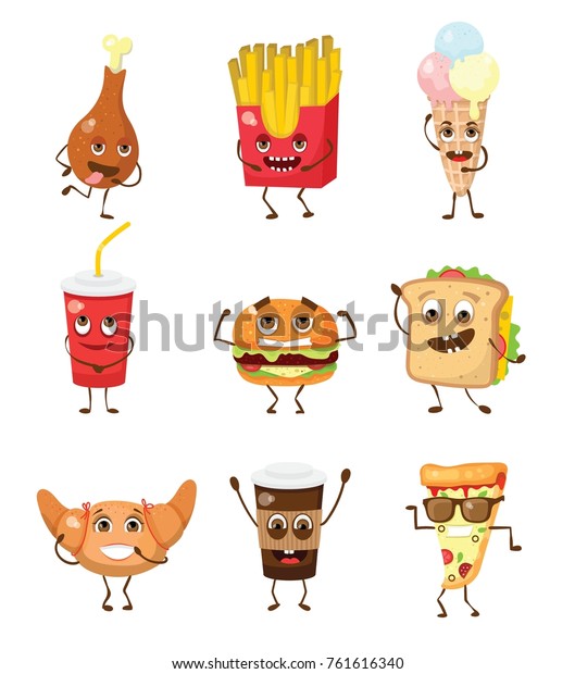 Cartoon Funny Food Characters Vector Illustrations Stock Vector ...