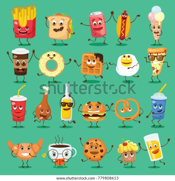 Cartoon Funny Food Drink Characters Vector Stock Vector (Royalty Free ...
