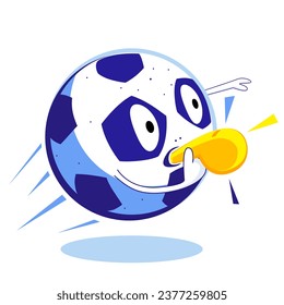 A cartoon funny football  blowing a whistle.