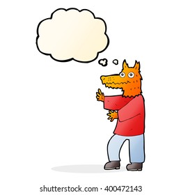 cartoon funny fox man with thought bubble