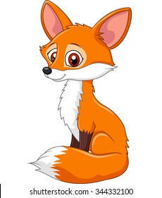 Cartoon funny fox sitting isolated on white background