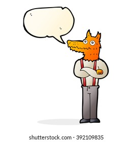 zorro gracioso de dibujos animados con burbuja de habla