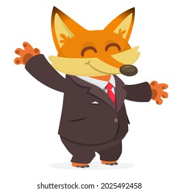 Cartoon funny fox wearing toxedo or business suit.  Vector illustration isolated