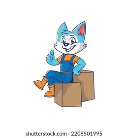 Cartoon funny foxes, with boxes. vector
