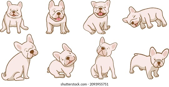Cartoon Funny French Bulldog dog illustration set