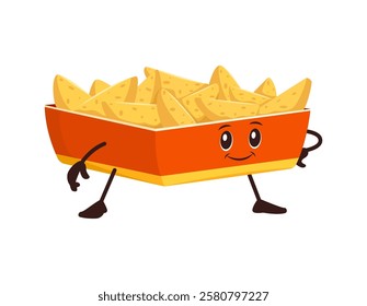 Cartoon funny fried potato wedges fast food character. Vector potato chops in red carton box. Kawaii fastfood personage, funny takeaway cafe menu junk meal. Fried vegetable snack with smiling face