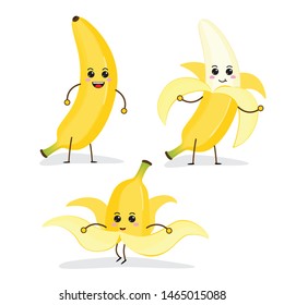 cartoon Funny fruit characters, banana, kawaii characters