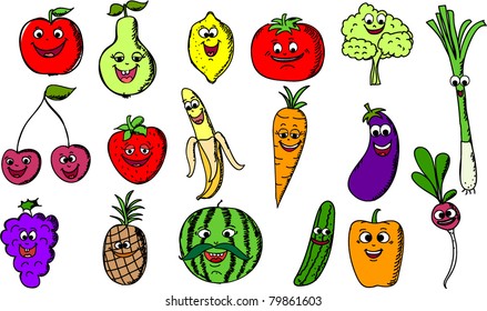 Cartoon funny fruits and vegetables