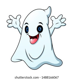 Cartoon funny ghost waving hand