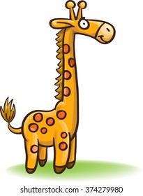 cartoon funny giraffe, vector, isolated on white