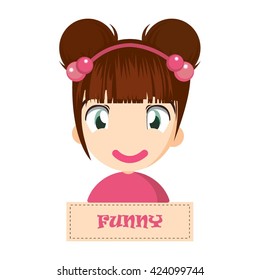 Cartoon funny girl expresses emotions. Vector