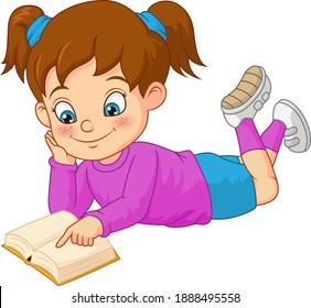 Cartoon funny girl student reading a book