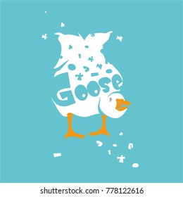 Cartoon funny goose. Vector line, symbol, logo.
