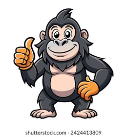 Cartoon funny gorilla giving thumb up on white 