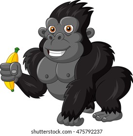 Cartoon funny gorilla holding banana