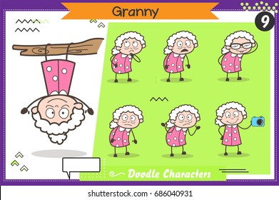 Cartoon Funny Granny Character Various Action And Concepts Vector Set