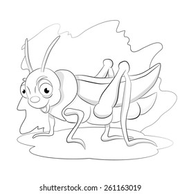 Cartoon funny grasshopper. Coloring book.