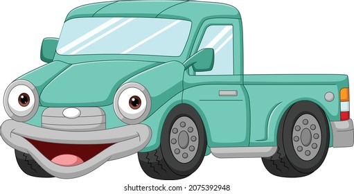 Cartoon funny green car pickup mascot