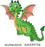 Cartoon funny green dragon flying