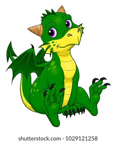 Cartoon Funny Green Dragon On White Stock Vector (royalty Free 