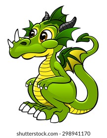 Cartoon funny green dragon on the white background.