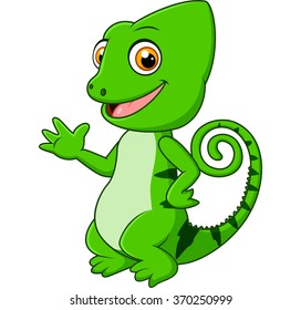 Cartoon funny green lizard posing