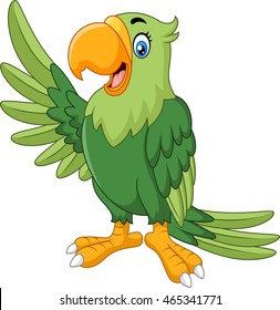 Cartoon funny green parrot presenting