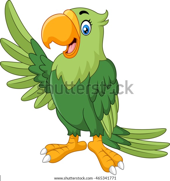 Cartoon Funny Green Parrot Presenting Stock Vector (Royalty Free) 465341771