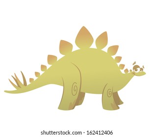 Cartoon funny green stegosaurus dinosaur smiling funny
