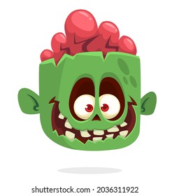 Cartoon funny green zombie character design with scary face expression. Halloween vector illustration isolated on white.Party poster or invitation card