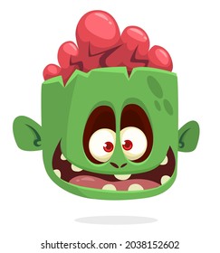 Cartoon funny green zombie character design with scary face expression. Halloween vector illustration isolated on white.Party poster or invitation card