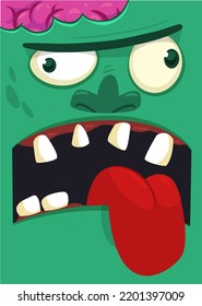 Cartoon funny green zombie character design with scary face expression. Halloween vector illustration isolated on white. Party poster,package design or holiday decoration