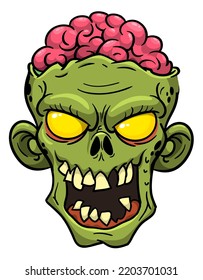 Cartoon funny green zombie character design with scary face expression. Halloween vector illustration isolated on white. Party poster,package design or holiday decoration