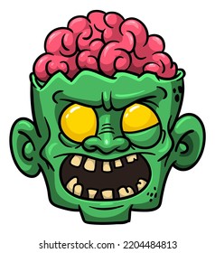 Cartoon funny green zombie character design with scary face expression. Halloween vector illustration isolated on white. Party poster,package design or holiday decoration