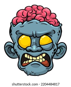 Cartoon funny green zombie character design with scary face expression. Halloween vector illustration isolated on white. Party poster,package design or holiday decoration