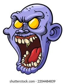 Cartoon funny green zombie character design with scary face expression. Halloween vector illustration isolated on white. Party poster,package design or holiday decoration