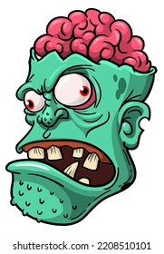 Cartoon funny green zombie character design with scary face expression. Halloween vector illustration isolated on white. Party poster,package design or holiday decoration