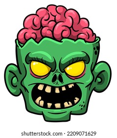 Cartoon funny green zombie character design with scary face expression. Halloween vector illustration isolated on white. Party poster,package design or holiday decoration