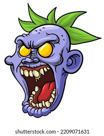 Cartoon funny green zombie character design with scary face expression. Halloween vector illustration isolated on white. Party poster,package design or holiday decoration