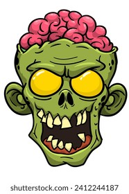 Cartoon funny green zombie character design with scary face expression. Halloween illustration