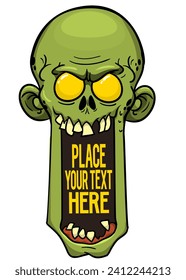 Cartoon funny green zombie character design with scary face expression. Halloween illustration