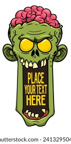 Cartoon funny green zombie character design with scary face expression. Halloween illustration