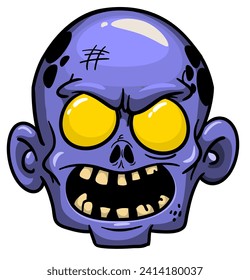 Cartoon funny green zombie character design with scary face expression. Halloween illustration