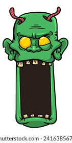 Cartoon funny green zombie character design with scary face expression. Halloween illustration