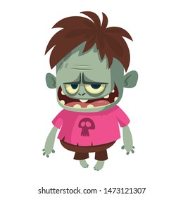 Cartoon funny green zombie. Halloween vector illustration of zombie creature.