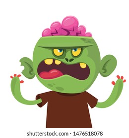 Cartoon funny green zombie. Halloween vector illustration of zombie creature.