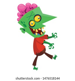 Cartoon funny green zombie. Halloween vector illustration of zombie creature.