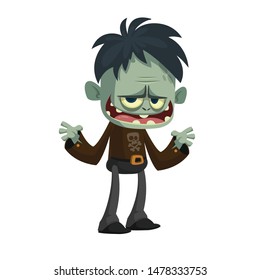 Cartoon funny green zombie. Halloween vector illustration of zombie creature.