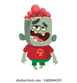Cartoon funny green zombie. Halloween vector illustration of zombie creature.